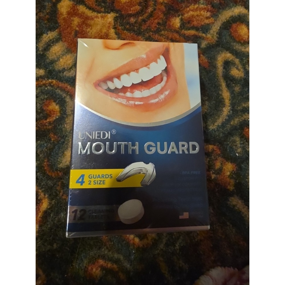 Uniedi Mouth Guard -For Clenching Teeth - 4 guards-2 sizes - 12 cleaning tablets